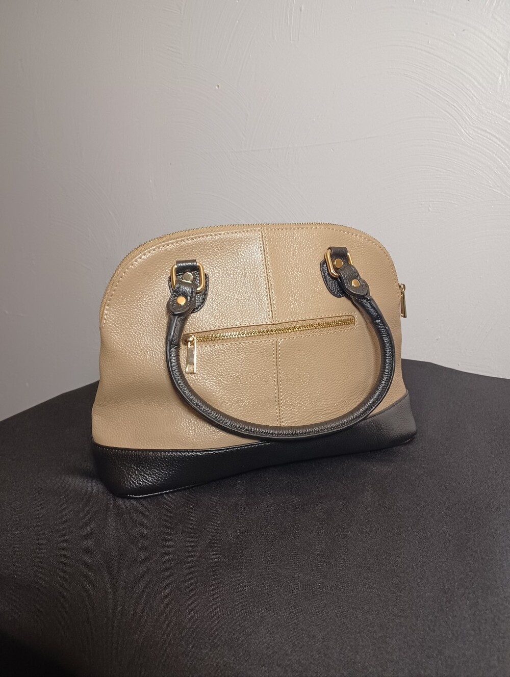 Lola Bernard Genoa Pebbled Leather Tan Black Satchel